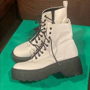 White Lace-Up Ankle Boots